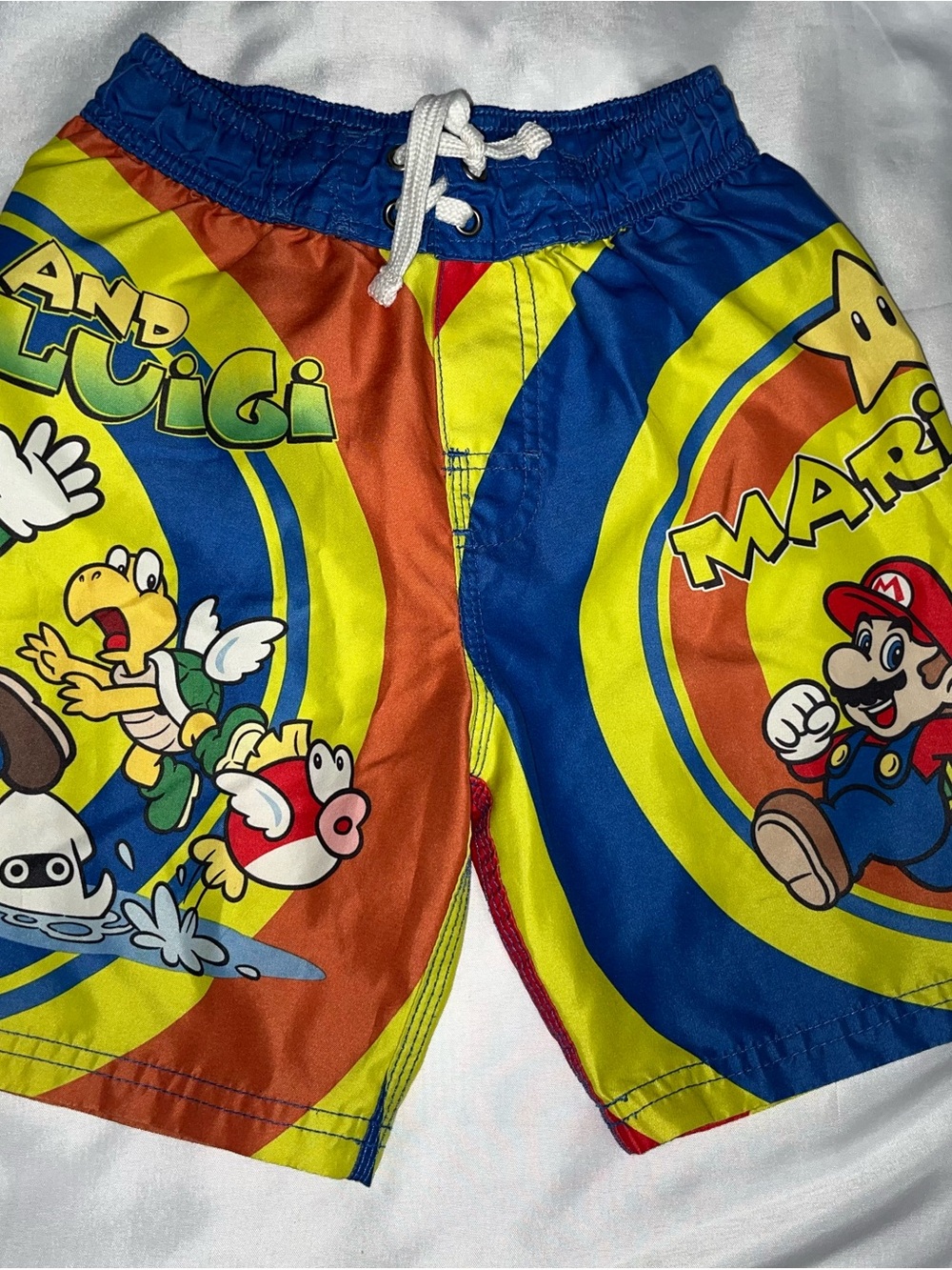 Nintendo Super Mario Bros Swim Trunks Boys XS 4-5 Mario‎ Luigi 2014 Lined